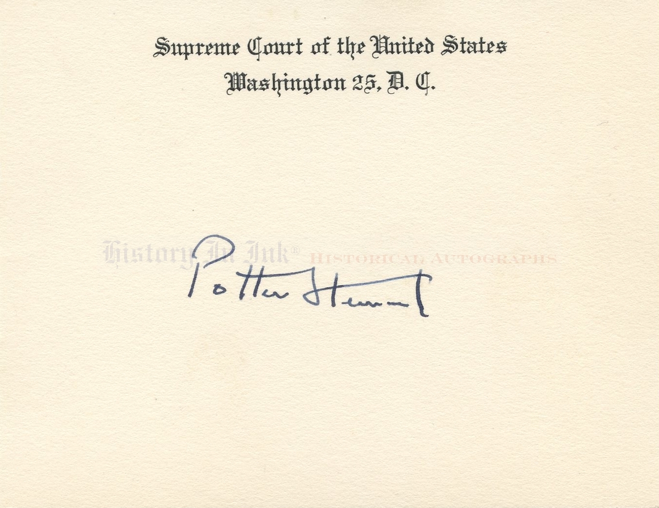 Potter Stewart Autograph Supreme Court card signed by Justice Stewart